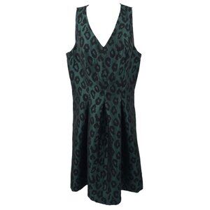 Ann Taylor Loft Leopard Print Jacquard Fit & Flare Dress Womens 4 Black Green